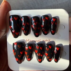Black and Red Heart Nail Set